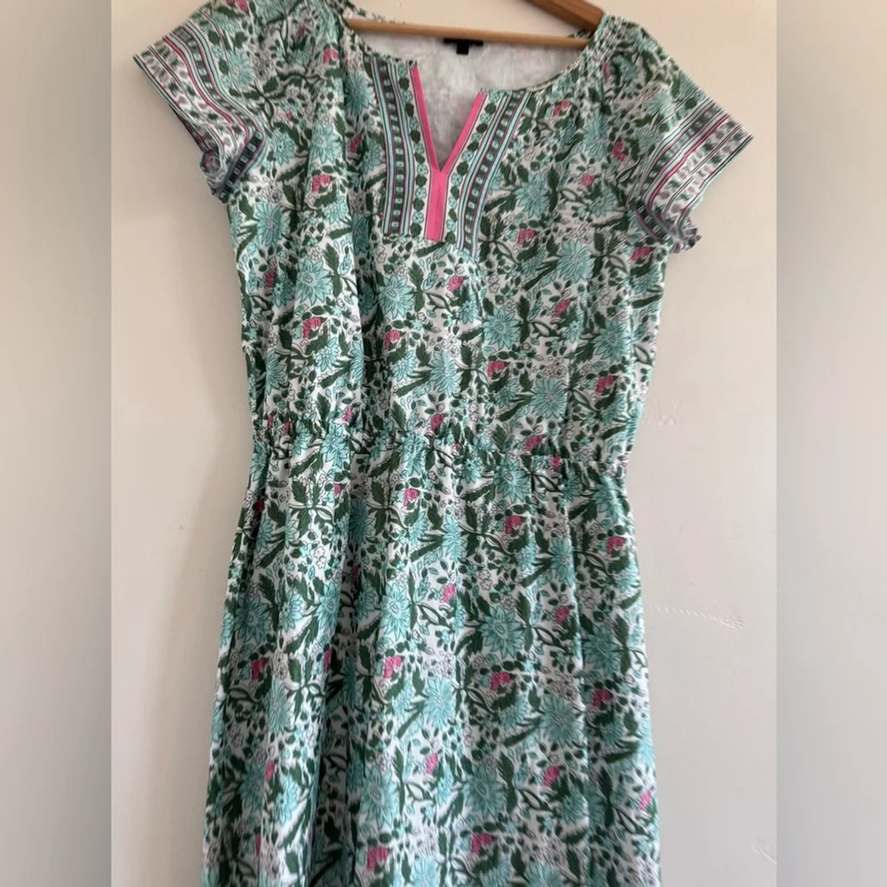 Talbots VOILE FIT FLARE floral smocked DRESS short sleeve PRIMROSE midi size 10 - Picture 5 of 10